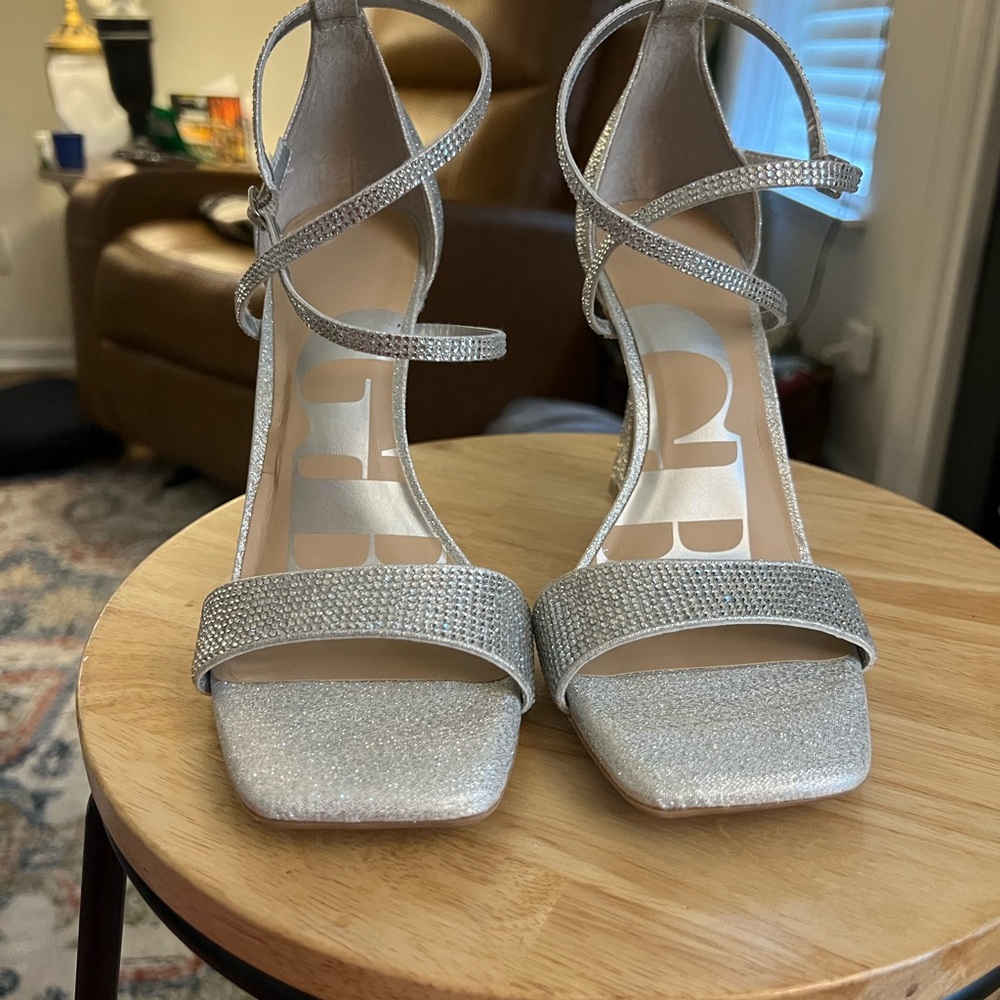 Gianni Bini Silver Rhinestone, square toe heels